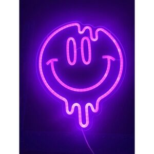 Smiley Face Neon Sign Pink Melting Drippy LED Mood Light USB Dimmable Wall Decor